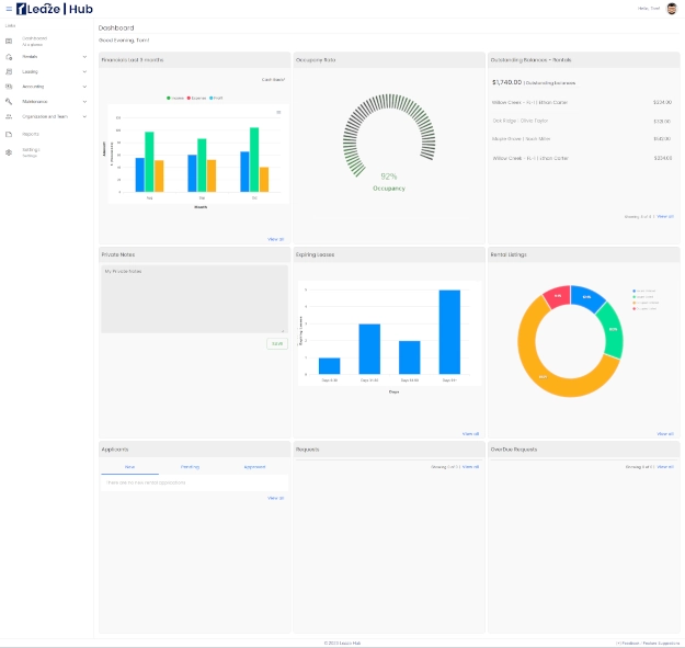 Small Landlord Property Management Software Dashboard